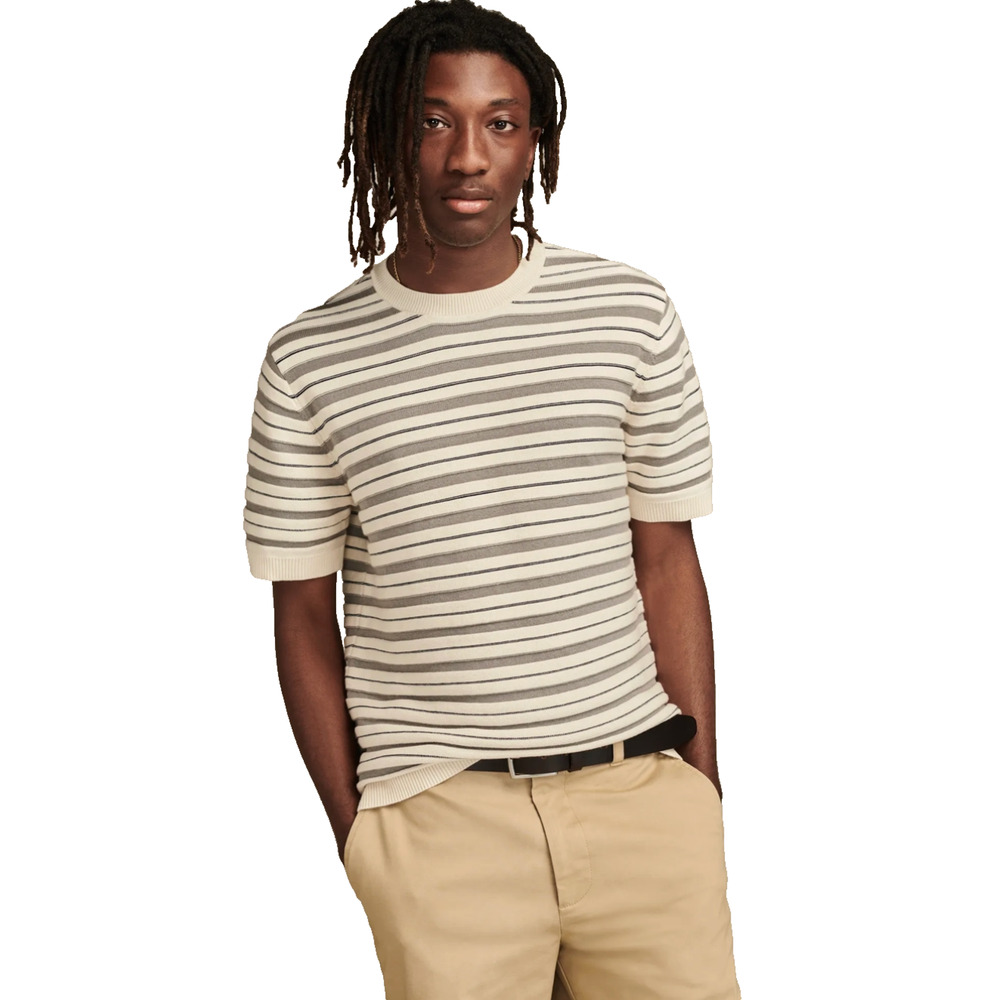 Lucky Brand Mens Sweater Size XXL Cadet Navy Striped Camp Preppy Citycore Fall